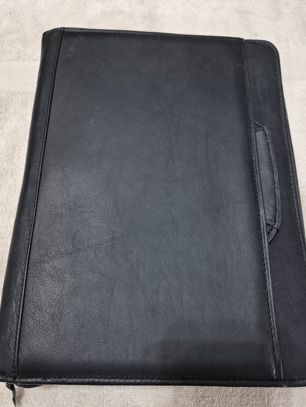 Black Leather Zippered Padfolio with Gold Ring Binder